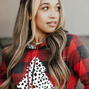 Patch Sleeve Leopard Christmas Tree Graphic Hoodie